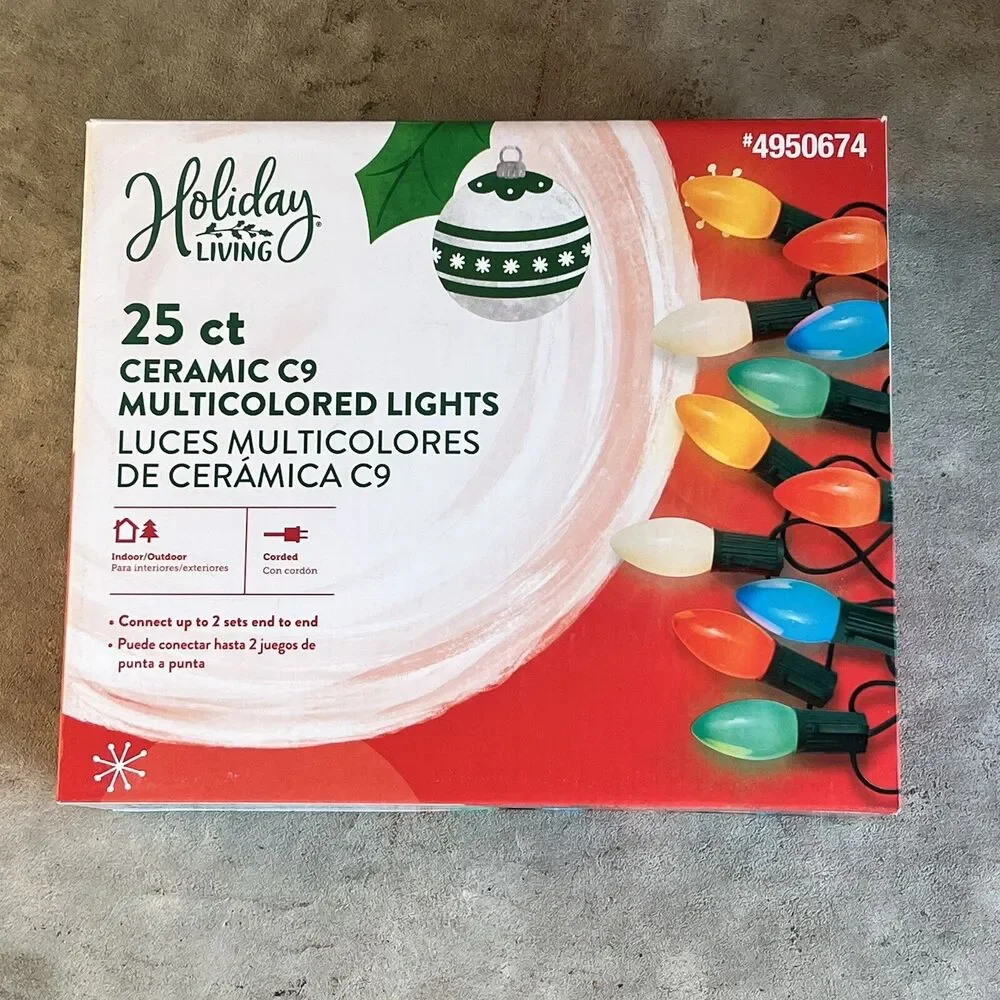 Holiday Living 25ct Ceramic C9 Multicolored Christmas Lights Birthday Party